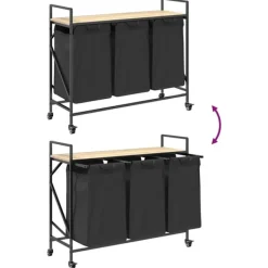 vidaXL vasketøjskurv 3 rum med hjul sonoma-eg Outlet