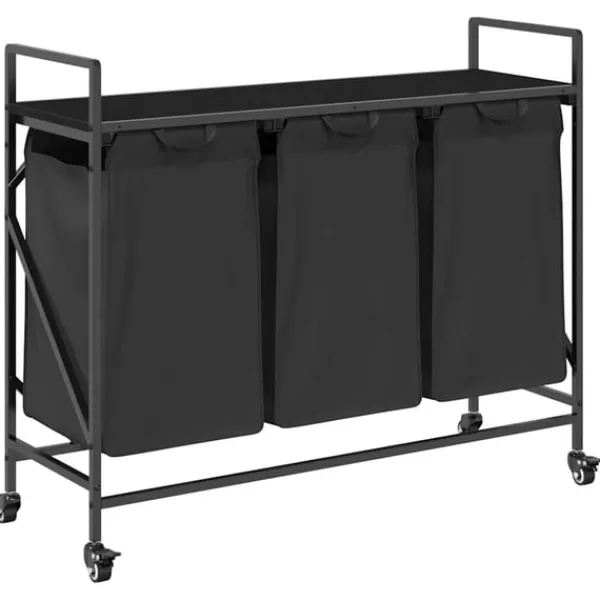 vidaXL vasketøjskurv 3 rum med hjul sort egetræsfarve Hot