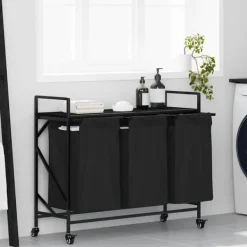 vidaXL vasketøjskurv 3 rum med hjul sort egetræsfarve Hot