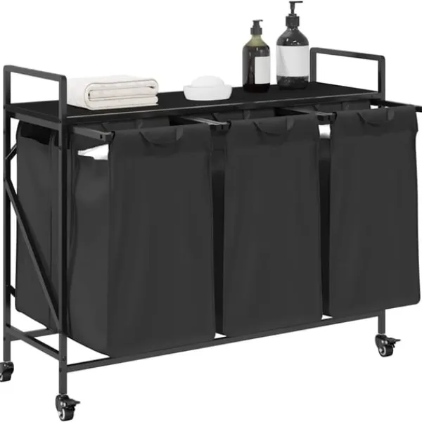 vidaXL vasketøjskurv 3 rum med hjul sort egetræsfarve Hot