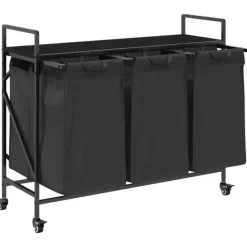 vidaXL vasketøjskurv 3 rum med hjul sort egetræsfarve Hot