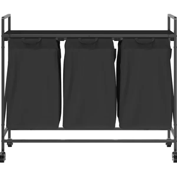 vidaXL vasketøjskurv 3 rum med hjul sort egetræsfarve Hot