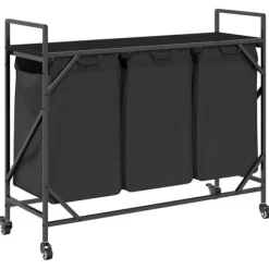 vidaXL vasketøjskurv 3 rum med hjul sort egetræsfarve Hot