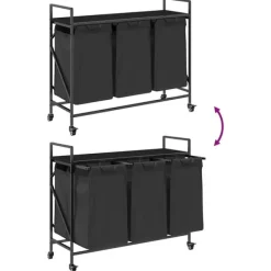 vidaXL vasketøjskurv 3 rum med hjul sort egetræsfarve Hot