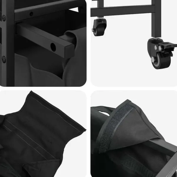 vidaXL vasketøjskurv 3 rum med hjul sort egetræsfarve Hot