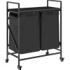 vidaXL vasketøjskurv 2 rum med hjul sort egetræsfarve Hot