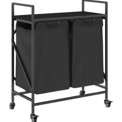 vidaXL vasketøjskurv 2 rum med hjul sort egetræsfarve Hot