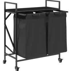 vidaXL vasketøjskurv 2 rum med hjul sort egetræsfarve Hot