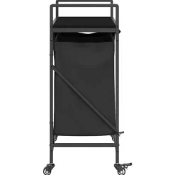 vidaXL vasketøjskurv 2 rum med hjul sort egetræsfarve Hot