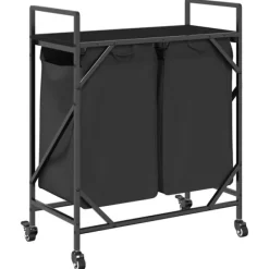 vidaXL vasketøjskurv 2 rum med hjul sort egetræsfarve Hot