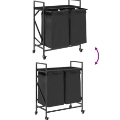 vidaXL vasketøjskurv 2 rum med hjul sort egetræsfarve Hot