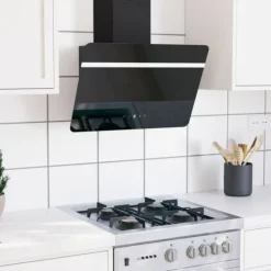 vidaXL væghængt emhætte 60 cm stål og hærdet glas sort - Emhætter Clearance