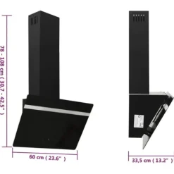 vidaXL væghængt emhætte 60 cm stål og hærdet glas sort - Emhætter Clearance