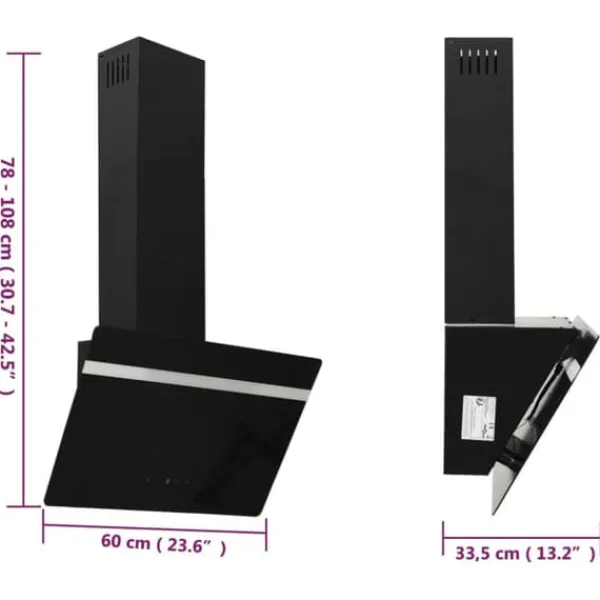 vidaXL væghængt emhætte 60 cm stål og hærdet glas sort - Emhætter Clearance