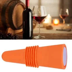 Vinprop i fødevarekvalitet, silikone i rustfrit stål, 6,1x2,35 cm, dekorativ, praktisk, genanvendelig, vinprop til dekoration, orange Clearance