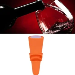 Vinprop i fødevarekvalitet, silikone i rustfrit stål, 6,1x2,35 cm, dekorativ, praktisk, genanvendelig, vinprop til dekoration, orange Clearance