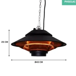 Vonroc Terrassevarmer - Albano - 1500W | Infrarød | Sort | IP44 | Til tag, veranda, parasol | Inkl. Fjernbetjening. Best