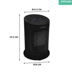 Vonroc Varmeblæser - 1800W | 20m2 - keramisk - svingfunktion | LED | 2 Indstillinger + Kold luft | Sort | Inkl. Fjernbetjening