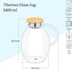 Wilmax glaskaraffel 2,4 L i borosilikatglas, bambulåg Hot