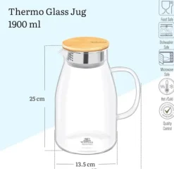 Karafler>Wilmax termo glaskaraffel 1,9 L, borosilikat, bambulåg