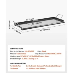32x14 Flat Top Grill, Universal BBQ Grillpande i Kulstål, Køkkengrej New