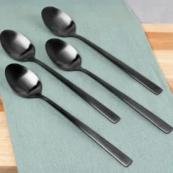 4x Sorte Cocktailskeer Lange Dessertskeer til Is Kaffeskeer Sæt Discount