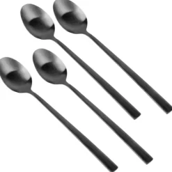 4x Sorte Cocktailskeer Lange Dessertskeer til Is Kaffeskeer Sæt Discount